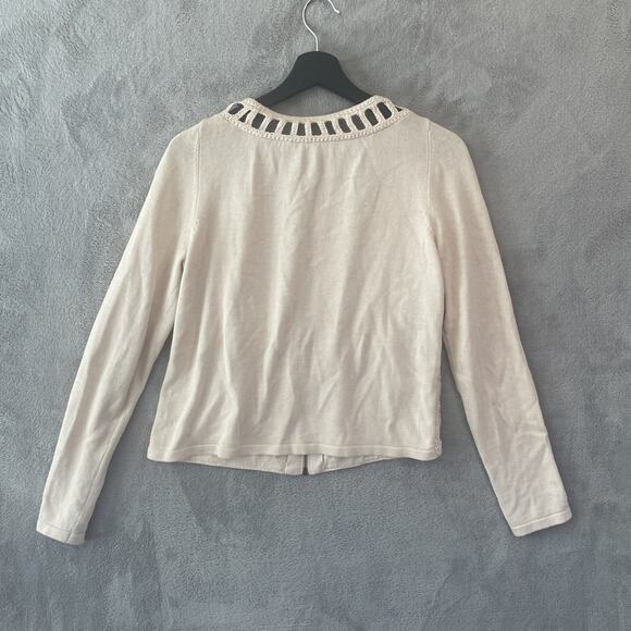 Chico’s Crochet Boho Linen Blend Knit Cardigan Cream Tan Women's Sweater Size 00 - Picture 4 of 4
